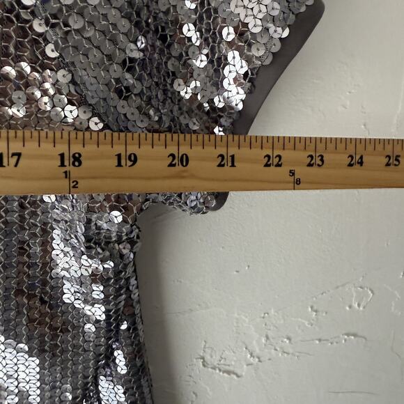 August Silk Shirt Vintage 90s 1X Gray Silver Sequin Party Top Swifty Disco - Picture 4 of 7